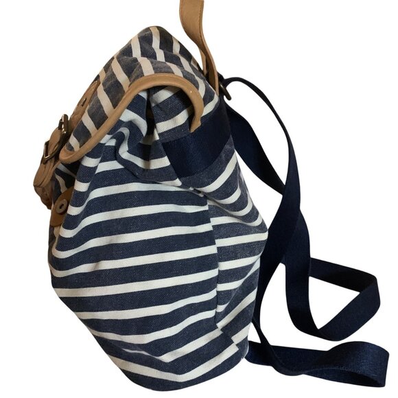 Pottery Barn Backpack Canvas Navy Ivory Striped Sz Small Breton Mariner - Picture 6 of 7